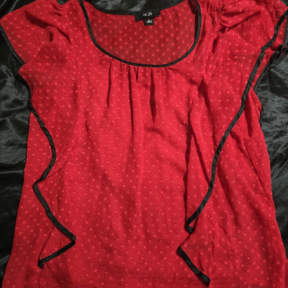 AGB Red and Black Flutter Sleeve Ruffled Blouse